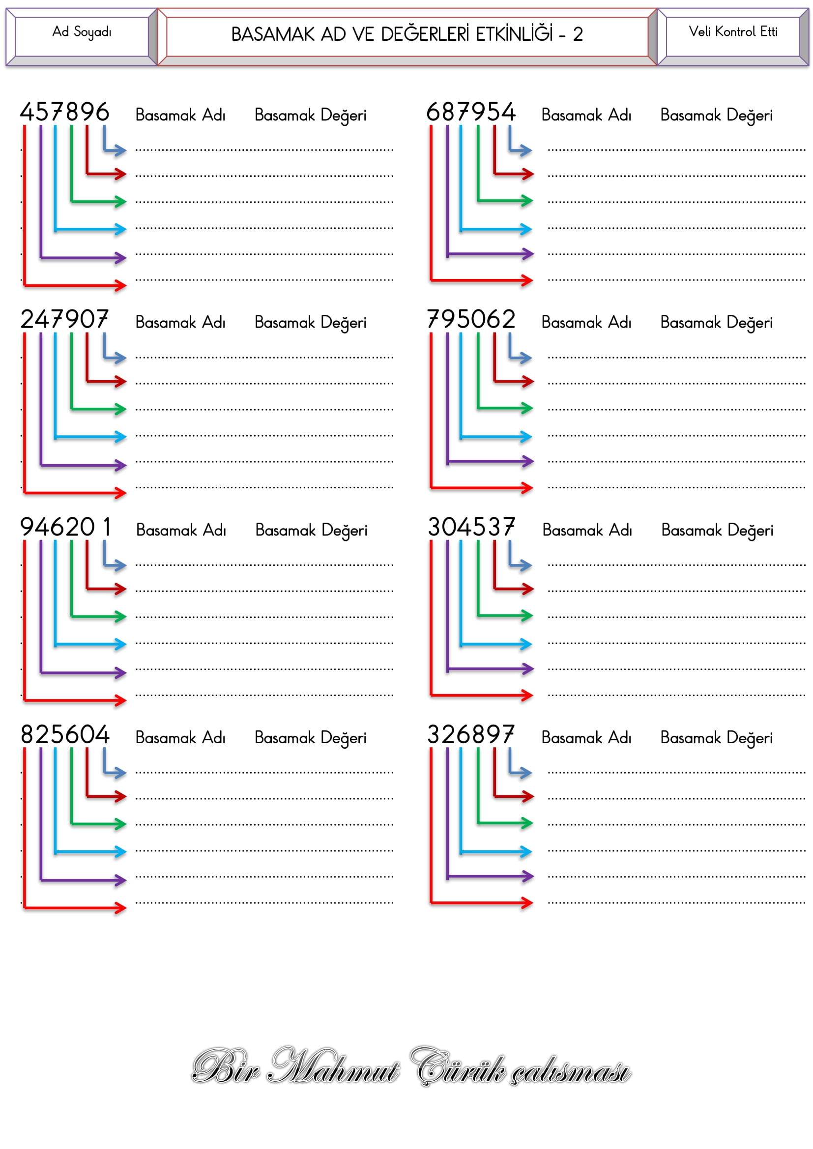4. Sınıf Matematik 4.5.6. Basamaklı Sayıların Basamak Ad ve Değerleri Etkinliği-2