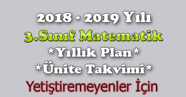 2018 - 2019 Yılı 3. Sınıf Matematik Yıllık Plan, Ünite Süreleri (Yetiştiremeyenler İçin)