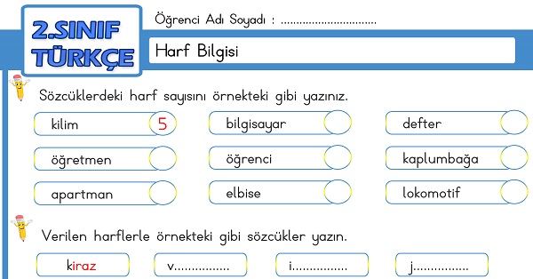 2. Sınıf Türkçe Harf Bilgisi Etkinliği
