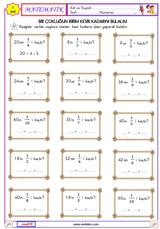 3. Sınıf Matematik Kesirler Etkinliği 21