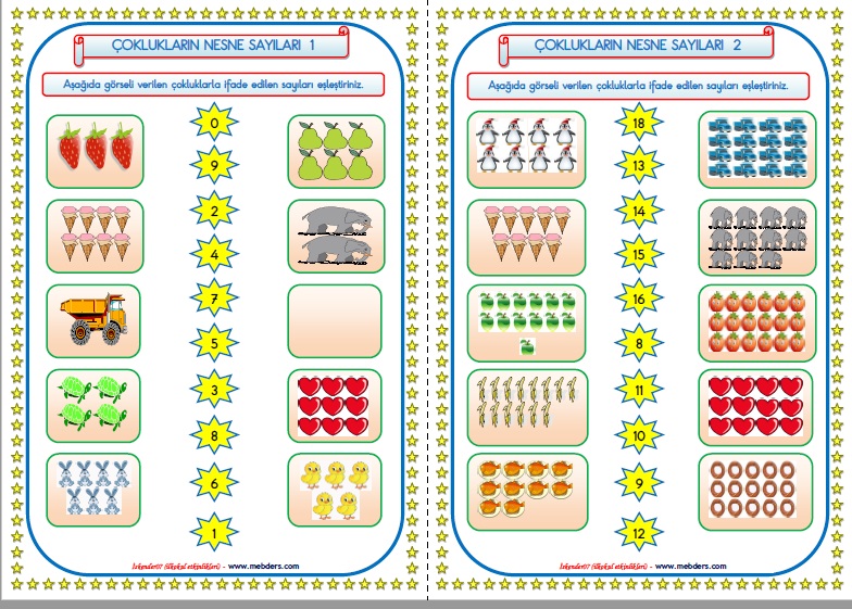 1. Sınıf Matematik Çoklukların Nesne Sayıları 1-2 (2 Sayfa)
