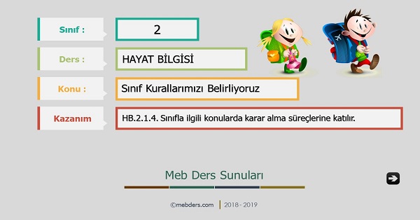 2. Sınıf Hayat Bilgisi Sınıf Kurallarımızı Belirliyoruz Sunusu