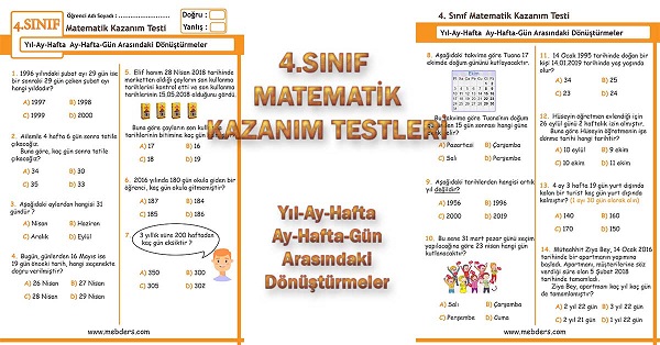 4. Sınıf Matematik Kazanım Testi - Yıl-Ay-Hafta Arasındaki Dönüştürmeler