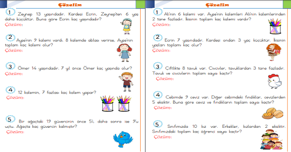 1. Sınıf Matematik Toplama ve Çıkarma İşlemi Problemleri 3