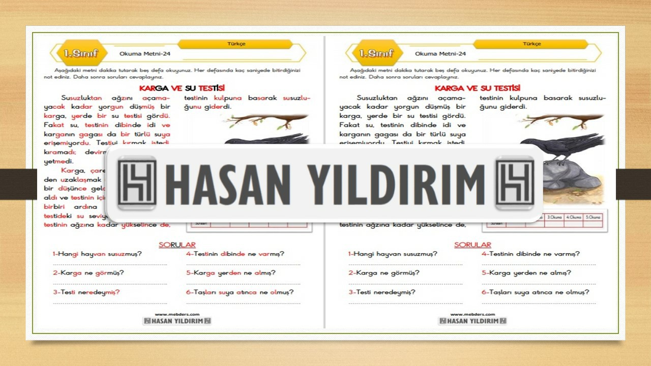 1. Sınıf Türkçe Okuma Metni-24 (Karga ve Su Testisi)