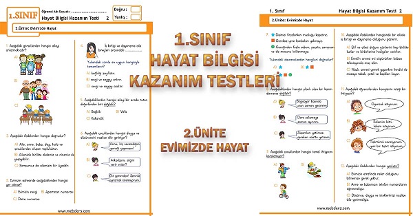 1. Sınıf Hayat Bilgisi Kazanım Testi - 2.Ünite - Evimizde Hayat