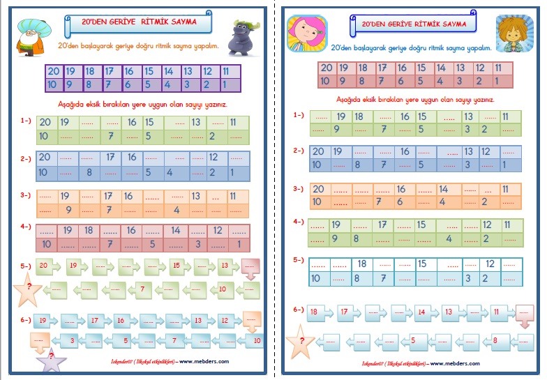 1. Sınıf Matematik Yirmiden Geriye Ritmik Sayma (2 Sayma)