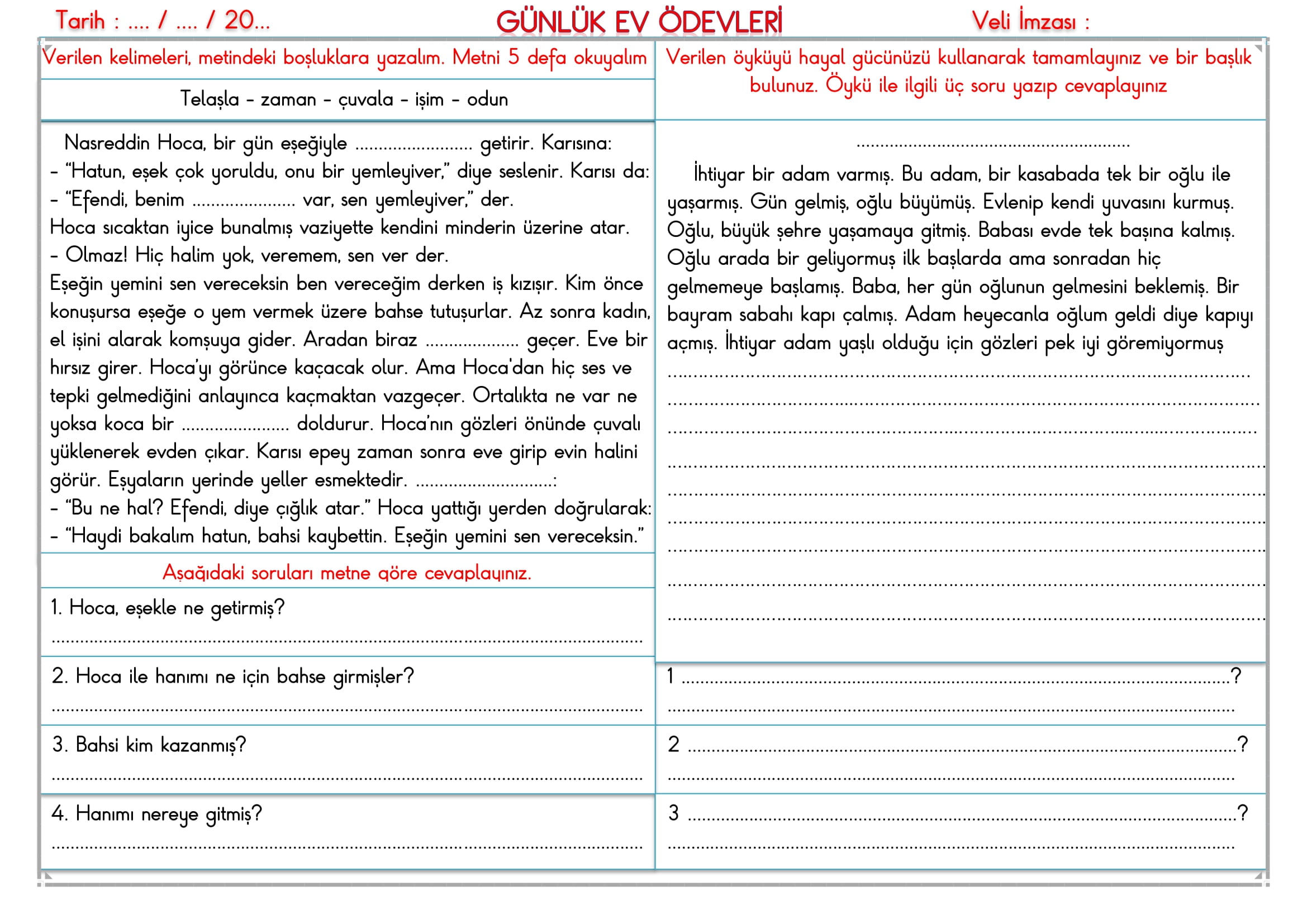 2. Sınıf - 08 Ocak 2026 Günlük Ev Ödevleri