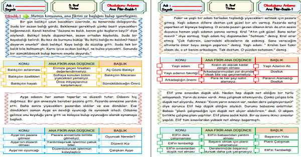 3. Sınıf Türkçe Ana Fikir-Başlık-1