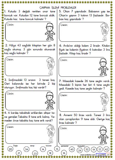2. Sınıf Matematik Çarpma İşlemi Problemler Etkinliği 7