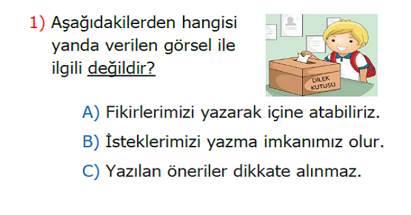 3. Sınıf Hayat Bilgisi Okula İlişkin İstek ve İhtiyaçlarım Kazanım Testi