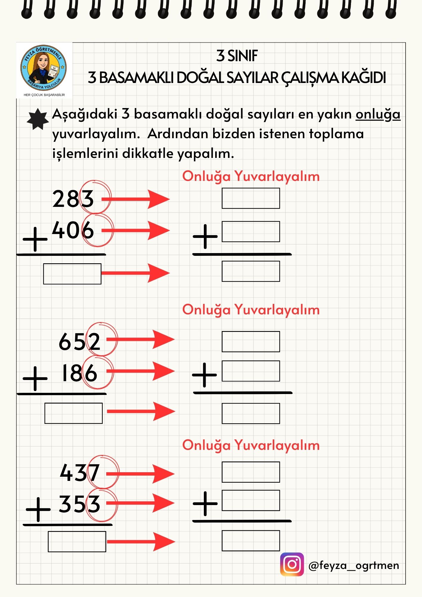 3. Sınıf Matematik Üç Basamaklı Doğal Sayılar Çalışma Kağıdı