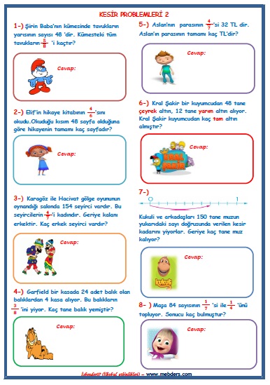 3. Sınıf Matematik Kesir Problemleri  2