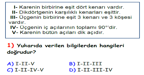 4. Sınıf Matematik Geometrik Cisimler, Şekiller ve Açılar Yaprak Testi-6