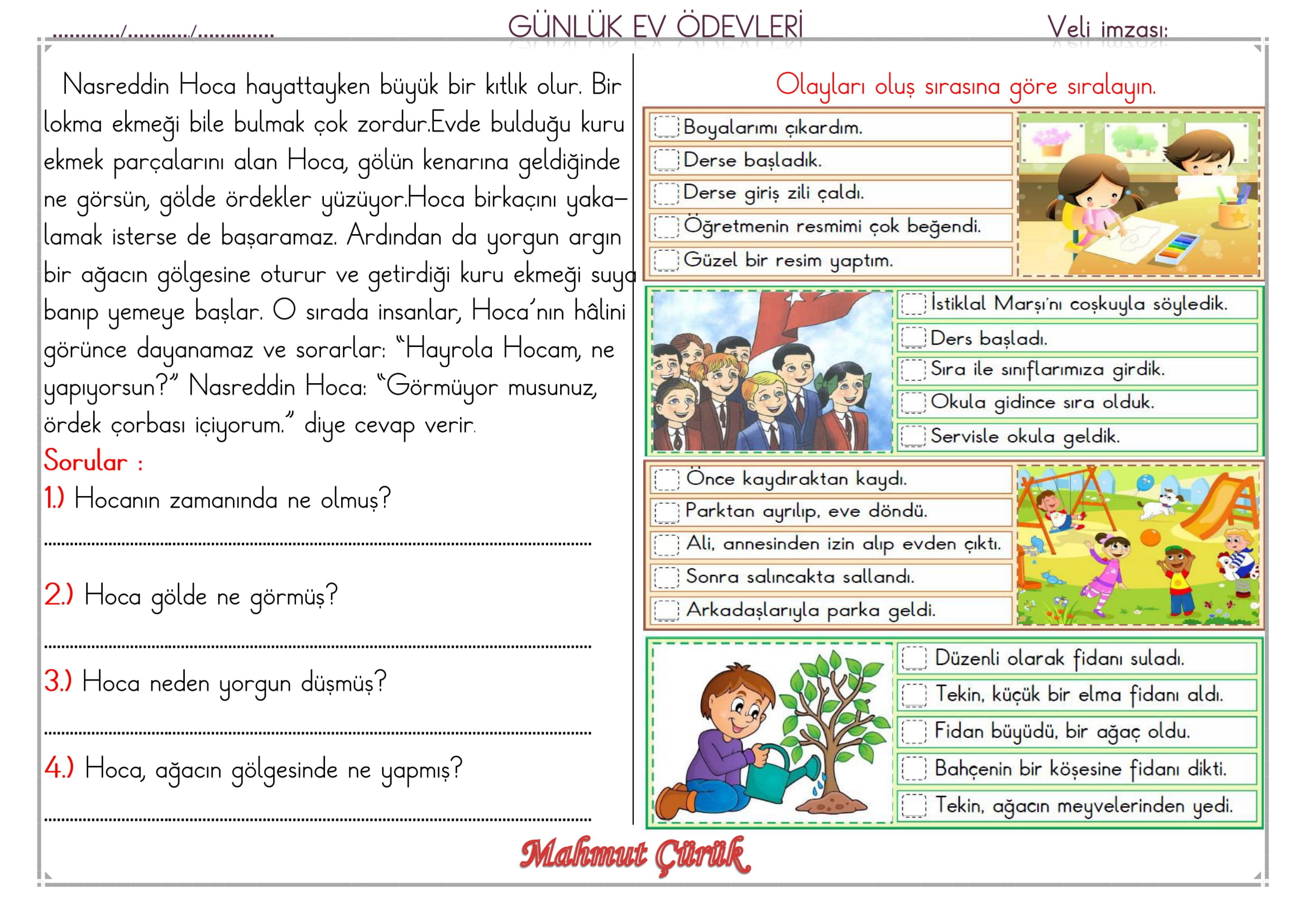 1. Sınıf 05 Haziran 2025 Günlük Ev Ödevi