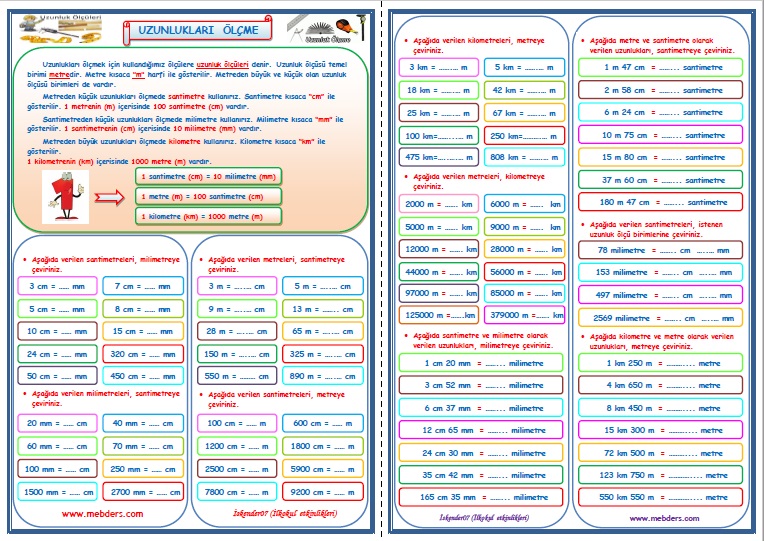 4. Sınıf Matematik Uzunlukları Ölçme Konu Anlatımı Etkinlik Çalışması 1 (2 Sayfa)