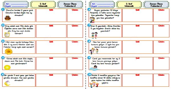 2. Sınıf Matematik Zamanı Ölçme-Problemler-2