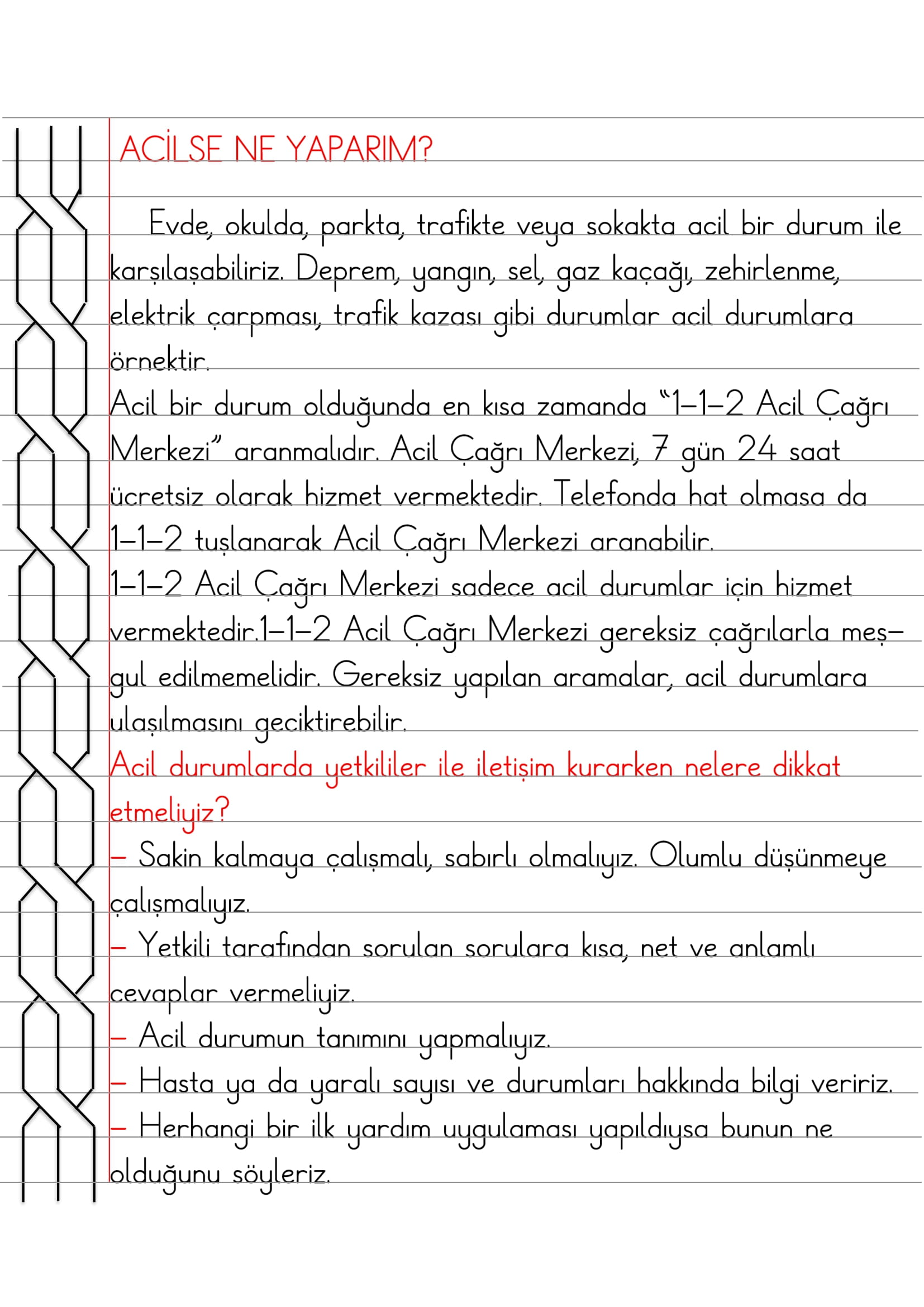 2. Sınıf - Hayat Bilgisi Acilse Ne Yaparım Defter Özeti