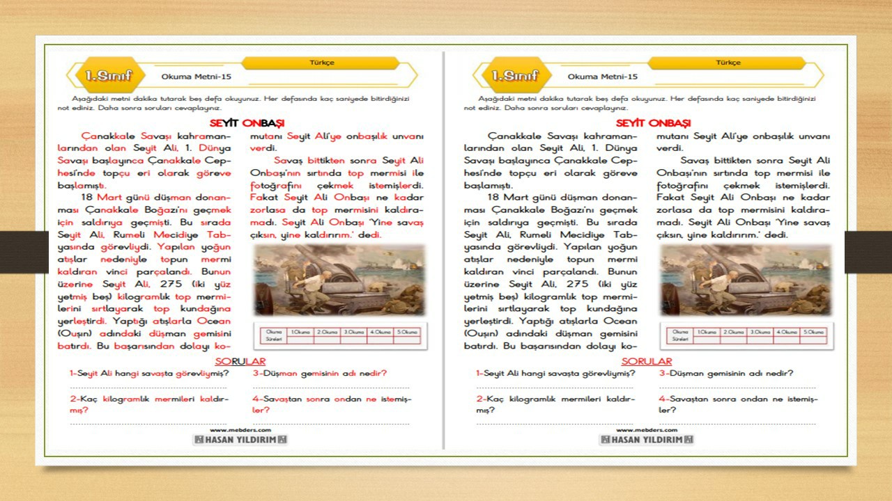 1. Sınıf Türkçe Okuma Metni-15 (Seyit Onbaşı)