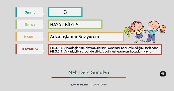 3. Sınıf Hayat Bilgisi Arkadaşlarımı Seviyorum Sunusu