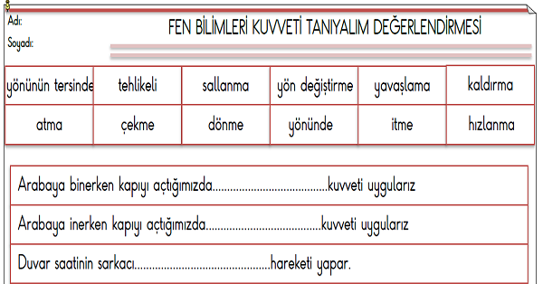 3. Sınıf - Fen Bilimleri Kuvveti Tanıyalım Değerlendirmesi