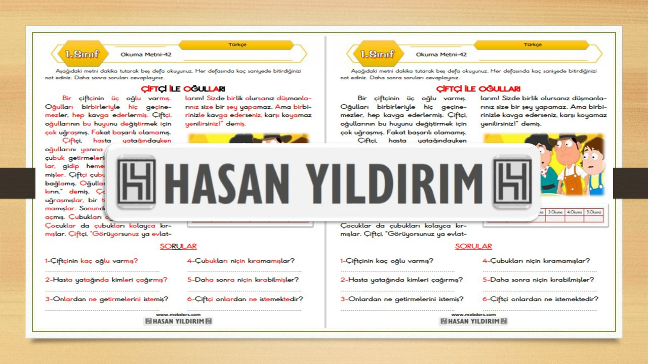 1. Sınıf Türkçe Okuma Metni-42 (Çiftçi ile Oğulları)