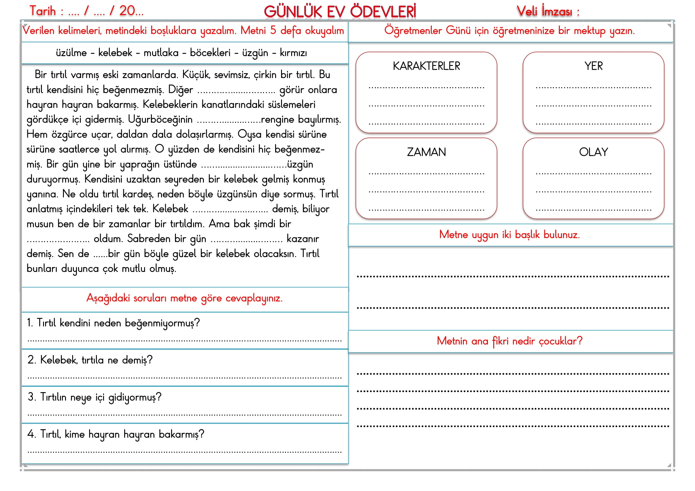 2. Sınıf 21 Kasım 2024 Günlük Ev Ödevi