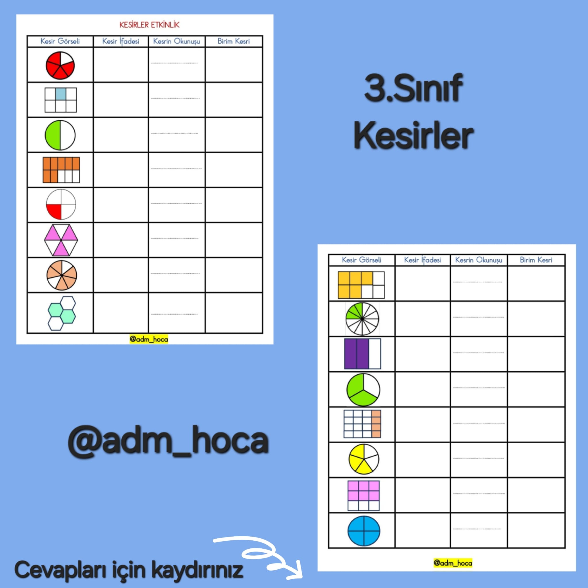 3. Sınıf Matematik Kesirler Defter Etkinliği
