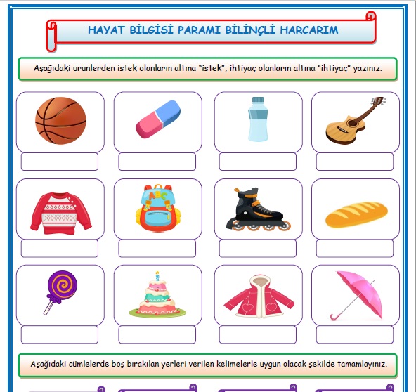 2. Sınıf Hayat Bilgisi Paramı Bilinçli Harcarım Etkinlik Çalışması