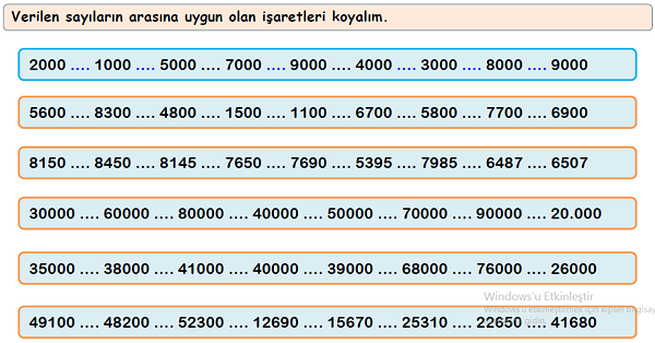 4. Sınıf Matematik Doğal Sayıları Sıralama Etkinliği 3