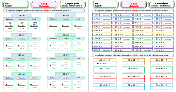4. Sınıf Matematik Çarpma İşleminin Sonucunu Tahmin Etme