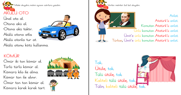 1. Sınıf İlk Okuma Yazma ( Ü-ü Sesi ) Dikte Ve Okuma Metinleri (4 Sayfa)