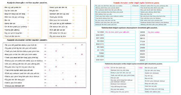 4. Sınıf Matematik 4,5,6 Basamaklı Sayıları Okuyup Yazma 2