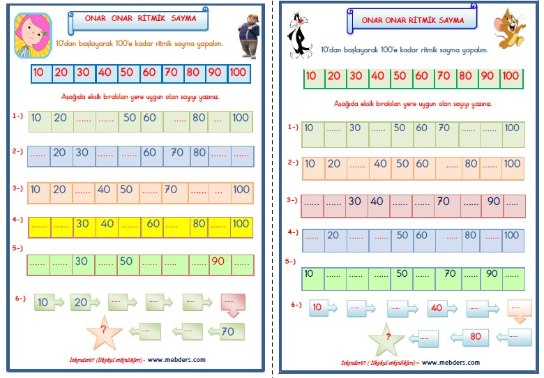 1. Sınıf Matematik Onar Onar Ritmik Sayma (2 Sayfa)