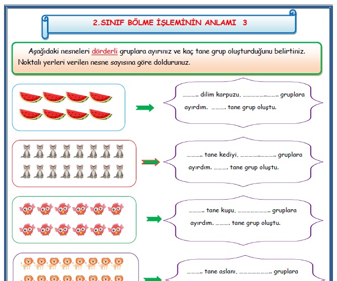 2. Sınıf Matematik Bölme İşleminin Anlamı Etkinlik Çalışması 3