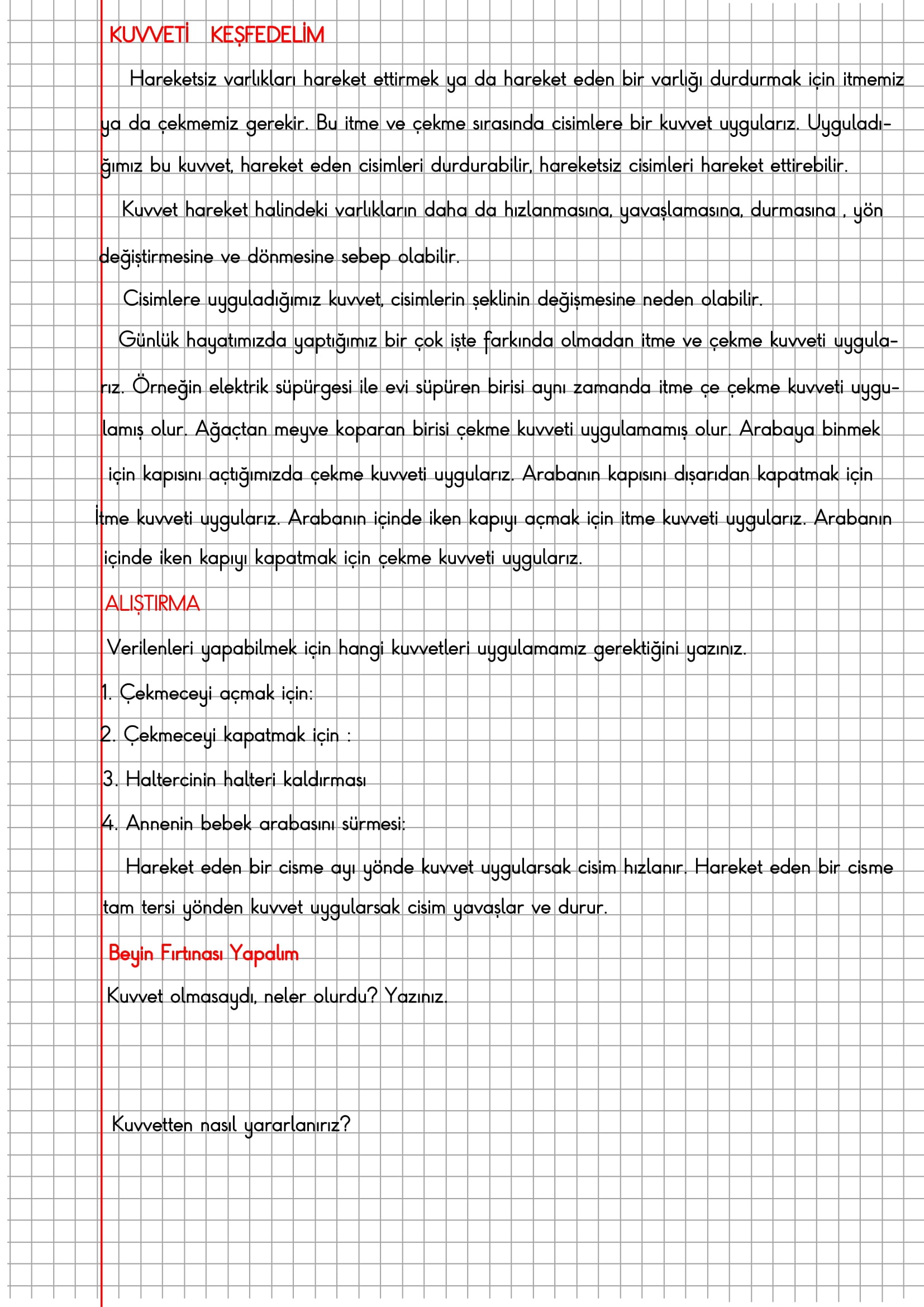 3. Sınıf Fen Bilimleri Kuvveti Keşfedelim Konu Anlatımı