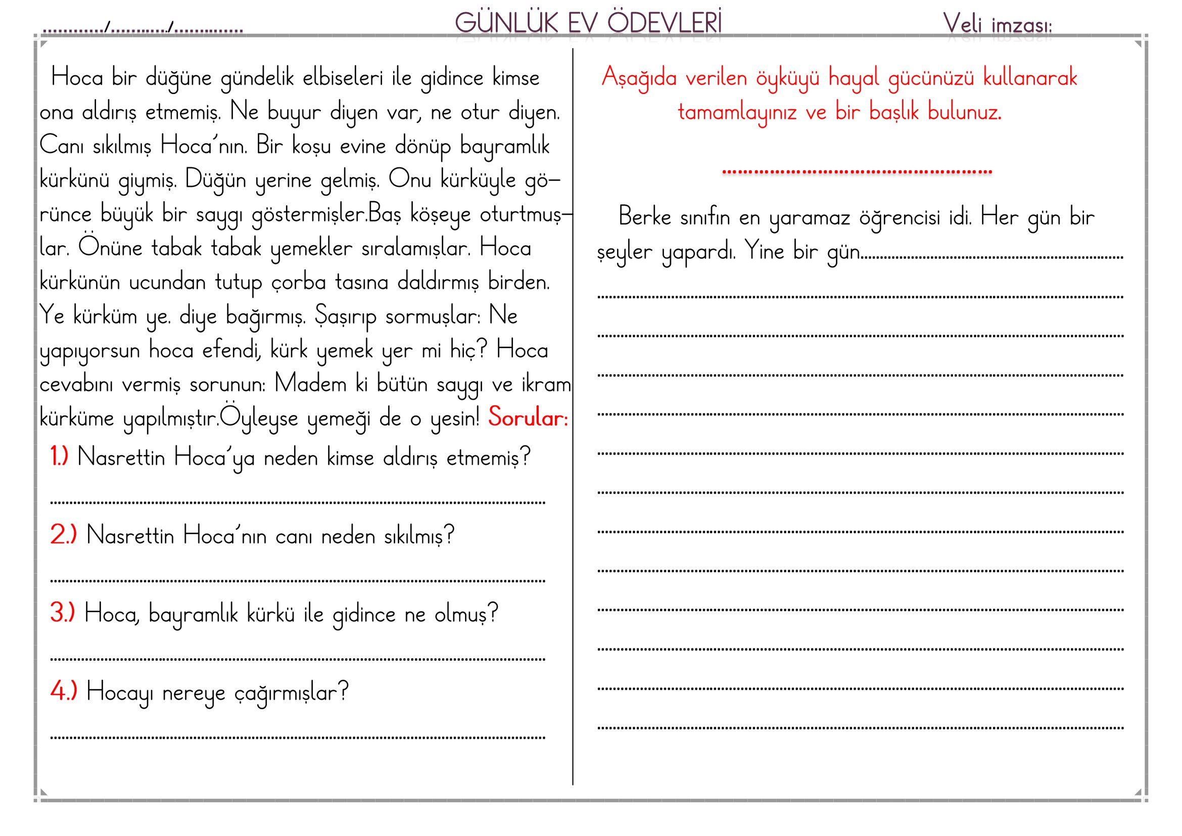 1. Sınıf - 06 Mayıs 2026 Günlük Ev Ödevleri