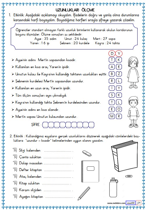2. Sınıf Matematik Uzunlukları Ölçme  Etkinliği 12