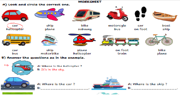3. Sınıf 8.Ünite Transportations Çalışma Kağıdı