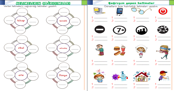 1. Sınıf Türkçe Sözcükte Çağrışım Yapan Kelimeler-2
