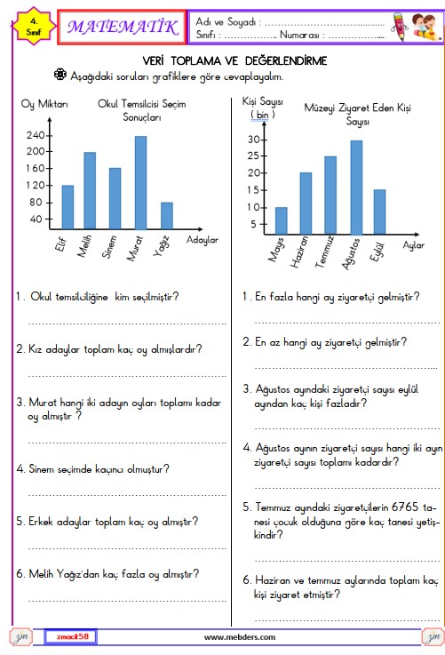 4. Sınıf Matematik Veri Toplama ve Değerlendirme Etkinliği 16