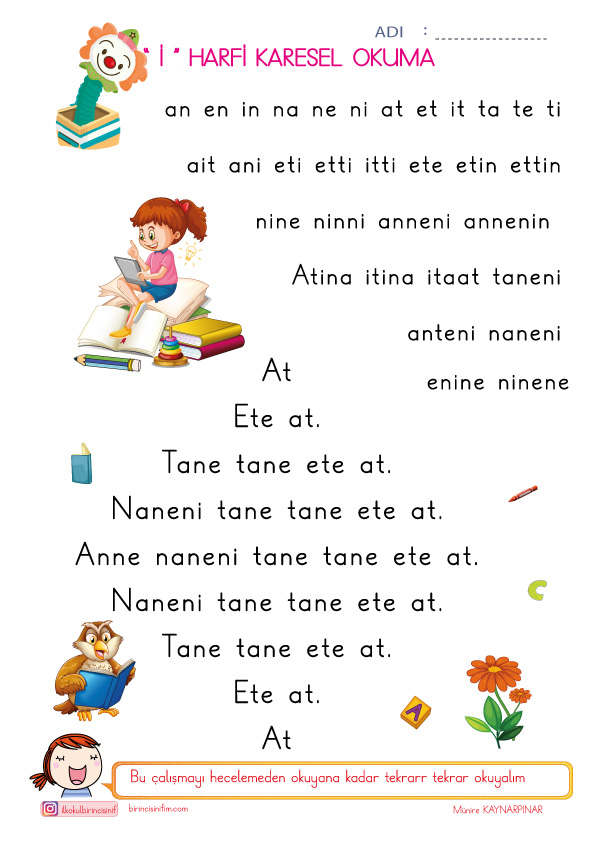 1 Sınıf Okuma Yazma “ İ ” Sesi Karesel Okuma Etkinliği