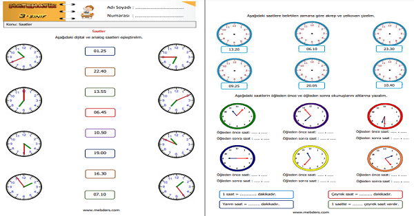 3. Sınıf Matematik Saatler Etkinliği 2