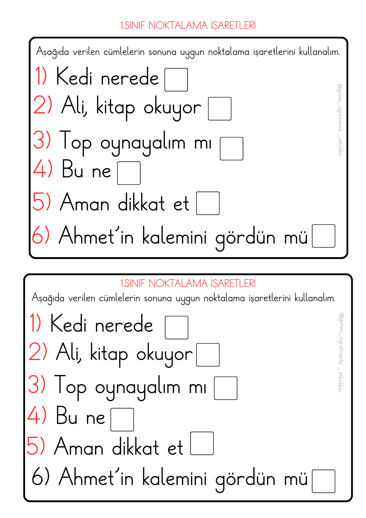 1. Sınıf Türkçe Noktalama İşaretleri