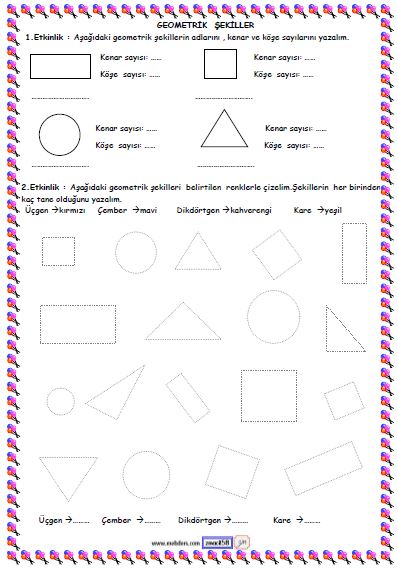 1. Sınıf Matematik Geometrik Şekiller Etkinliği 2