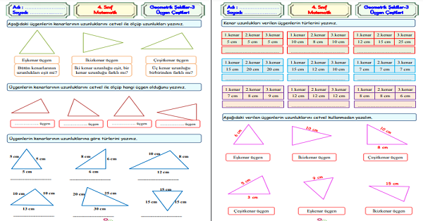 4. Sınıf Matematik Üçgenleri Kenar Uzunluklarına Göre Sınıflandırma Etkinliği-4