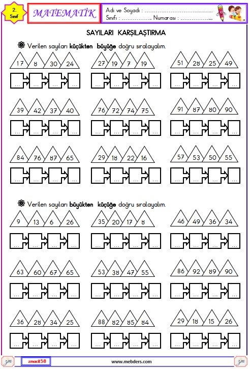 2. Sınıf Matematik Sayıları Karşılaştırma Etkinliği 2
