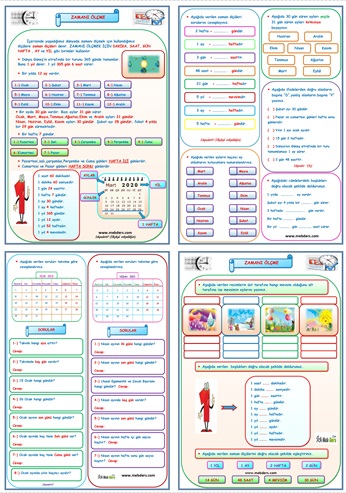 2. Sınıf Matematik Zamanı Ölçme Konu Anlatımı Etkinlik Çalışması (4 Sayfa)