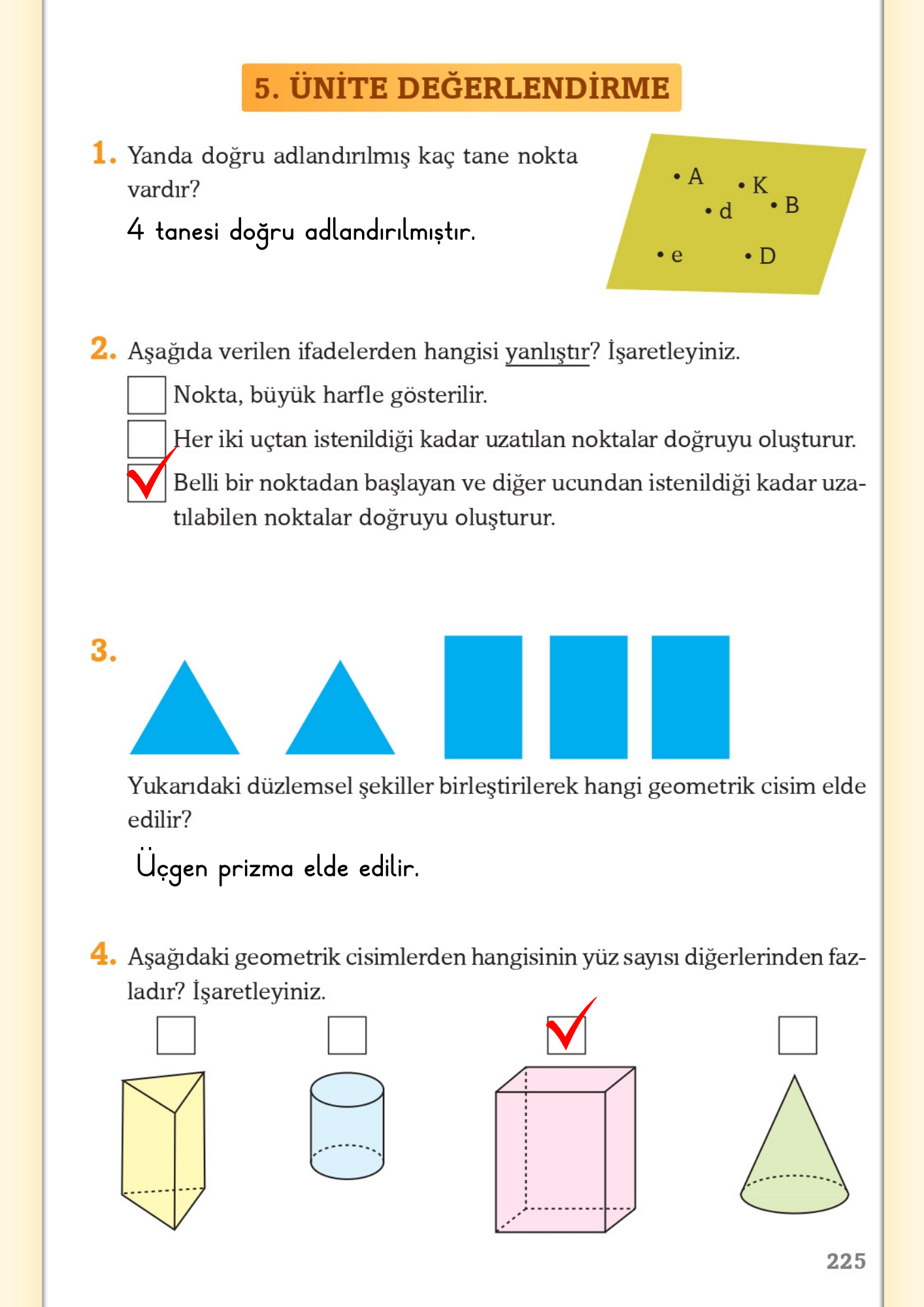 3. Sınıf Matematik Ekoyay Yayınları 5. Ünite Değerlendirme Cevapları