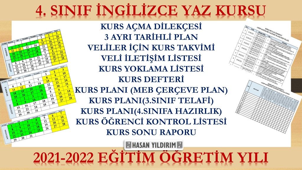 4. Sınıf İngilizce Yaz Kursu Planı ve Tüm Evrakları -MEB Çerçeve Plana Göre (2022)
